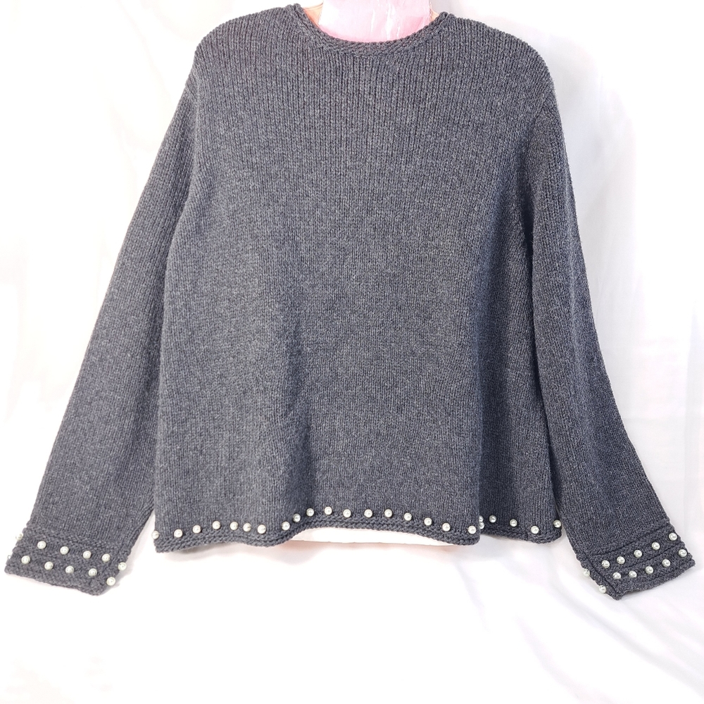 Nine West Women's Faux Pearls Embossed Charcoal Sweater/Cardigan Size 3X - Picture 4 of 15